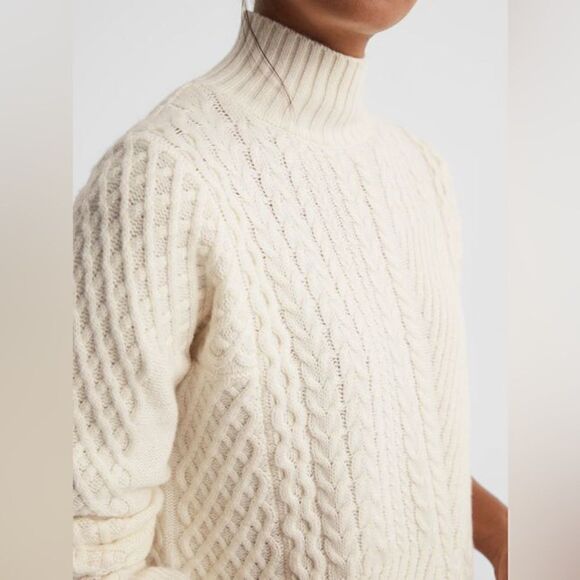 REISS NWT SWEATER MARTHA CABLE KNIT HIGH NECK JUMPER CREAM SIZE XS - Picture 2 of 14